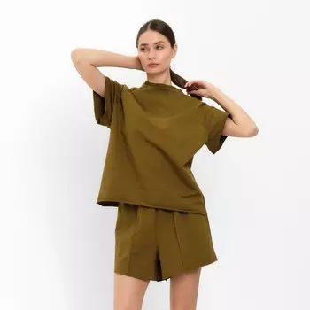 Комплект женский (майка, шорты) MINAKU: Casual Collection, хаки, размер 48