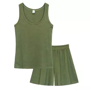 Комплект женский: майка, шорты, размер 44, цвет хаки