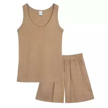 Комплект женский: майка, шорты, размер 46, цвет бежевый