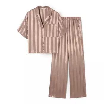 Пижама женская (рубашка, брюки) KAFTAN Silk «Полоса», размер 48-50, пудровая