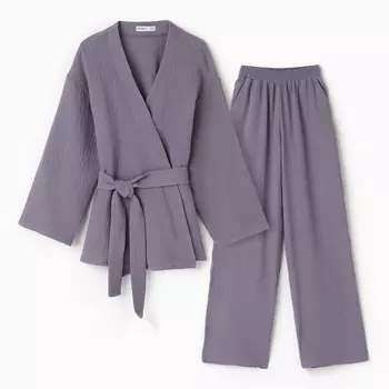 Комплект домашний женский (рубашка на запах, брюки) KAFTAN Basic, размер 52-54, серый