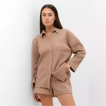 Пижама женская (рубашка, шорты) KAFTAN Basic line, размер 46, кофейная