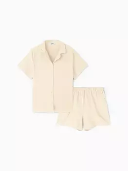 Пижама женская (рубашка, шорты) KAFTAN Basic, размер 40-42 молочная
