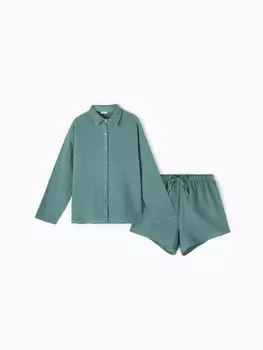 Пижама женская (рубашка, шорты) KAFTAN Basic, размер 52-54, зелёная