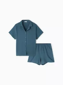 Пижама женская (рубашка, шорты) KAFTAN Basic, размер 44-46 синяя