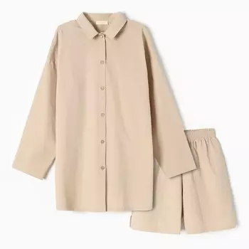 Пижама женская (рубашка, шорты) KAFTAN, размер 48-50, бежевая