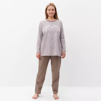 Комплект женский «Сердце» (лонгслив, брюки), цвет светло-серый, размер 50