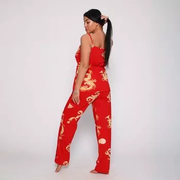 Комплект женский (топ/брюки), цвет красный, размер 54