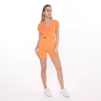Комплект женский (топ, шорты), цвет оранжевый, ONE SIZE (42-46)