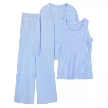 Комплект женский: жакет, майка, брюки, размер 44, цвет голубой