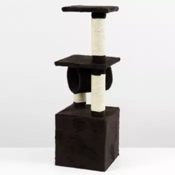 Комплекс с домом, трубой, лежанками, когтеточками, 35 х 35 х 106 см, коричневый