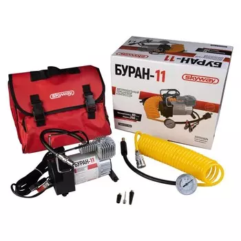 Компрессор автомобильный Skyway «БУРАН-11», 60 л/мин с крокодилами, 3 насадки, сумка, 10 атм 97563