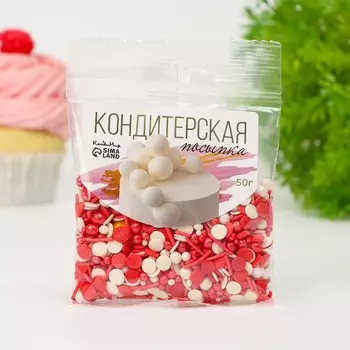 Новогодняя посыпка кондитерская "Микс": красная, белая, 50 г
