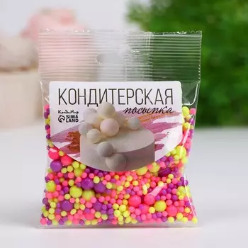 Посыпка кондитерская с мягким центром «Неон», лимонный, розовый, ультрафиолетовый, 50 г