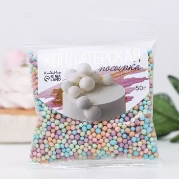 Посыпка кондитерская с мягким центром матовая «Бисер» оранж голуб сирен изумрудн розов, 50 г