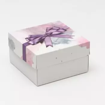 Кондитерская упаковка, короб, "Фиолетовый бант" 21,5 х 21,5 х 12 см, 1 кг