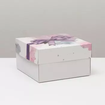 Кондитерская упаковка, короб, "Фиолетовый бант" 21,5 х 21,5 х 12 см, 1 кг