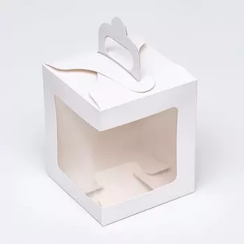 Коробка для пирожного с оконом, белая, 12,5 x 12,5 x 15 см