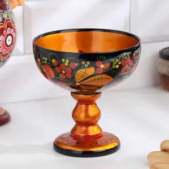 Конфетница на ножке «Сласть», 14.515 см, дерево, хохлома