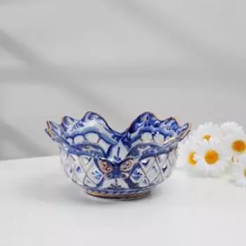 Конфетница "Ажурная", золото, гжель