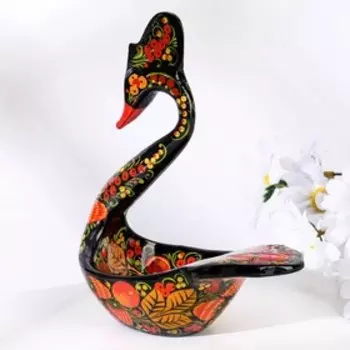 Конфетница «Лебедь», 14х9х17 см, хохлома