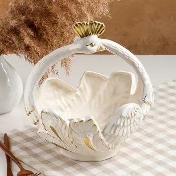 Конфетница "Лебеди", роспись золотистая, 22 см, микс