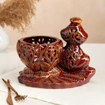 Конфетница "Лягушка", коричневая, сквозная резка, керамика, 22 см