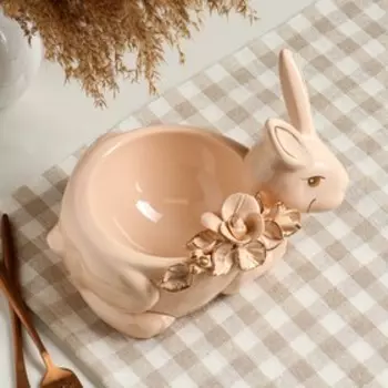 Конфетница-органайзер "Кролик", бежевая, лепка, керамика, авторская работа