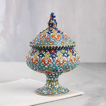 Конфетница "Расписная", авторская работа, керамика, 12 см, 600 мл, 1 сорт, Иран