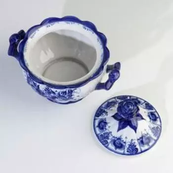 Конфетница с крышкой, авт. Дунашова 22х18х17см, 1 сорт,гжель