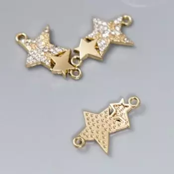 Коннектор для творчества металл 2 ушка "Две звезды" стразы 1,4х2 см
