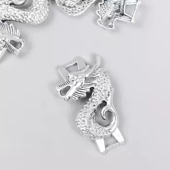 Коннектор для творчества металл 2 ушка «Китайский дракон», серебро, 3.62 см