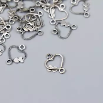 Коннектор для творчества металл 2 ушка "Сердечки" серебро G018B452 набор 50 шт 1,3х1 см
