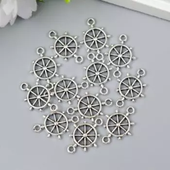 Коннектор для творчества металл 2 ушка "Штурвал" серебро G108B537 2,1х1,5 см