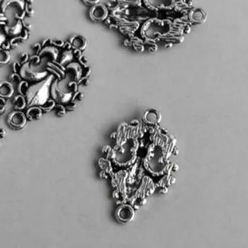 Коннектор для творчества металл 2 ушка "Вензель" серебро 7540 2,3х1,5 см