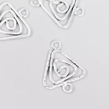 Коннектор для творчества металл 2 ушка "Завиток - треугольник" серебро 3,2х2,4 см