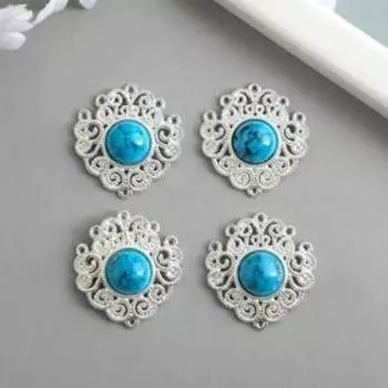 Коннектор для творчества металл 6 ушек "Королевский узор с камнем" серебро МИКС 3,2х3 см