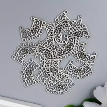 Коннектор для творчества металл 9 ушек "Цветы и узоры" серебро G140B552 1,8х2,7 см