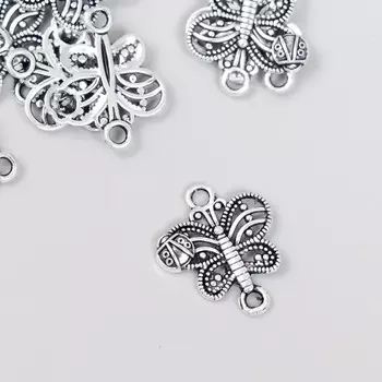 Коннектор для творчества металл "Бабочка с божьей коровкой" серебро 1,4х1,4 см