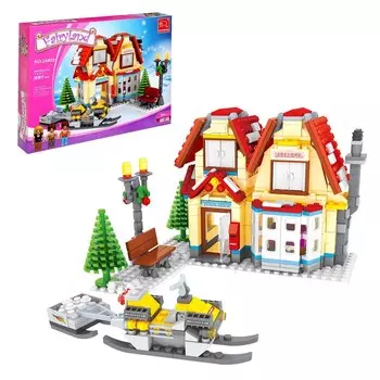 Конструктор «Новый год. Домик со снегоходом», 597 деталей
