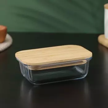 Контейнер для еды BellaTenero «Эко», 370 мл, с бамбуковой крышкой, жаропрочное стекло, прозрачный