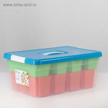 Контейнер для хранения с крышкой Kid's Box, 10 л, 37×25×16 см, 12 вставок, 2 лотка, цвет МИКС