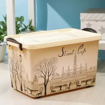 Контейнер для хранения с крышкой «Уличное кафе», 35 л, 50,531,528 см, на колёсиках, цвет слоновая кость