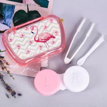 Контейнер для линз с зеркалом «Фламинго»