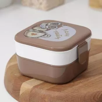 Ланч-бокс в школу IDEA «Совы», 2 отделения, 800 мл, 12.5138.5 см, пластик, коричневый