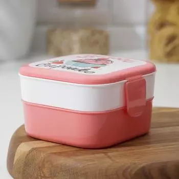 Ланч-бокс в школу IDEA «Капкейки», 800 мл, 12.5138.5 см, 2 отделения, пластик, бело-розовый