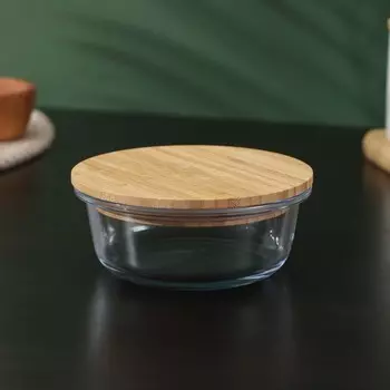 Контейнер для еды BellaTenero «Эко», 350 мл, 135.5 см, с бамбуковой крышкой, жаропрочное стекло, прозрачный
