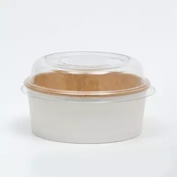 Контейнер круглый, с купольной рышкой, белый-крафт, 750 мл