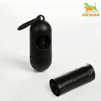 Контейнер с пакетами для уборки за собаками (рулон 15 пакетов 2921 см), чёрный