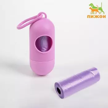 Контейнер с пакетами для уборки за собаками (рулон 15 пакетов 2921 см), фиолетовый